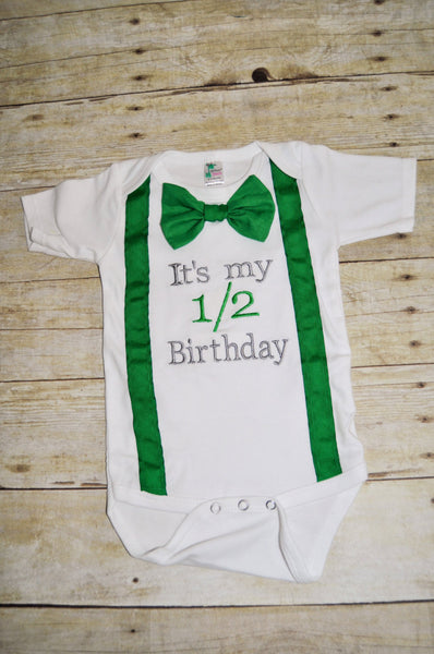 green It's my half birthday cake smash outfit, 1/2 birthday outfit, 1/2 birthday party hat, gray and green chevron, 1/2 birthday shirt