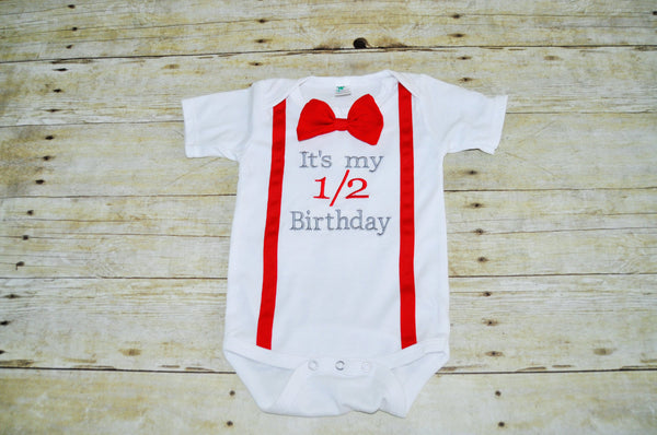 It's my half birthday shirt, 1/2 birthday bodysuit, 1/2 birthday set in gray and red, 1/2 birthday cake smash