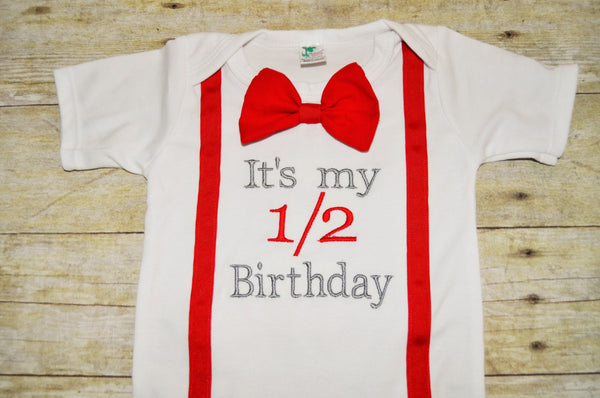 It's my half birthday shirt, 1/2 birthday bodysuit, 1/2 birthday set in gray and red, 1/2 birthday cake smash