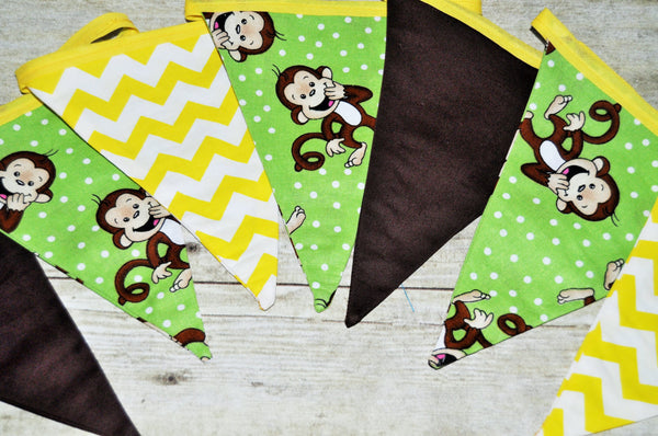 green monkey banner, green monkey bunting, first birthday banner, green monkey photo prop, monkey  room decorations, cake smash