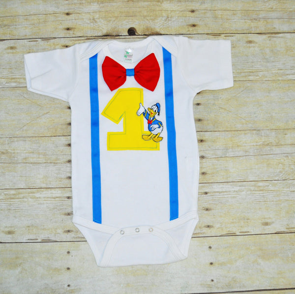 Donald birthday outfit, Duck birthday outfit, 1st 2nd 3rd birthday, Boys cake smash outfit, Donald Duck bodysuit, shirt