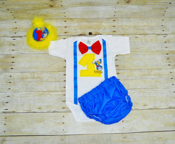 Donald birthday outfit, Duck birthday outfit, 1st 2nd 3rd birthday, Boys cake smash outfit, Donald Duck bodysuit, shirt