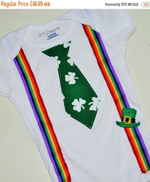 FLASH SALE St. Patrick's Day tie and suspenders bodysuit, st patricks day tie and suspenders , boy st patricks day shirt, first st patricks