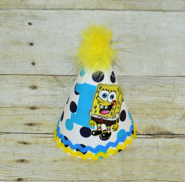 sponge bob party hat , birthday hat, spongebob cake smash, 1st birthday hat, sponge bob smash cake, you pick number