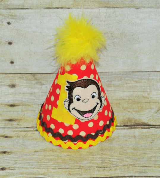 curious george party hat ,curious george hat, curious george cake smash, 1st birthday hat, bluecurious george smash cake, you pick number