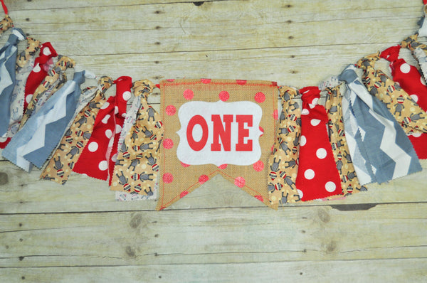 sock monkey high chair banner, sock monkey first birthday banner, sock monkey rag banner,sock monkey bunting