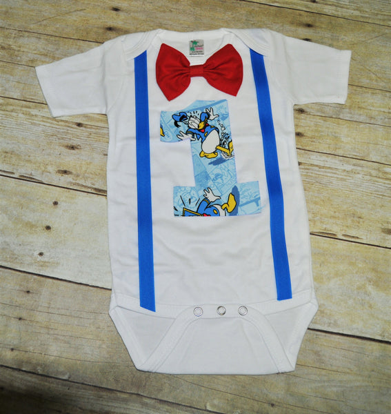 Donald birthday outfit, Duck birthday outfit, 1st 2nd 3rd birthday, Boys cake smash outfit, Donald Duck bodysuit, shirt