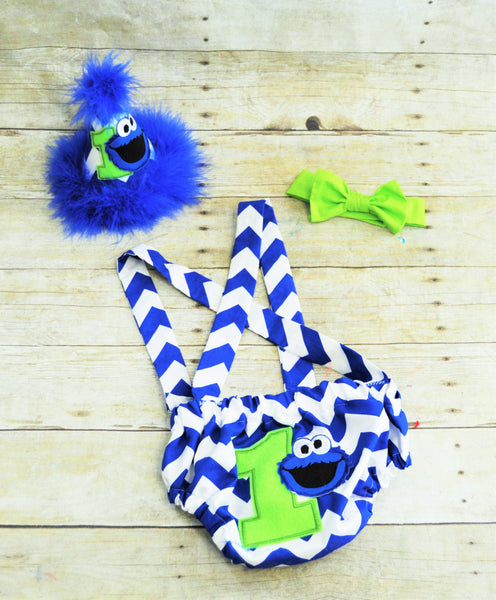 lime green and blue cookie monster birthday outfit, cake smash, 1st 2nd 3rd birthday, Boys cake smash outfit,diaper cover and suspenders