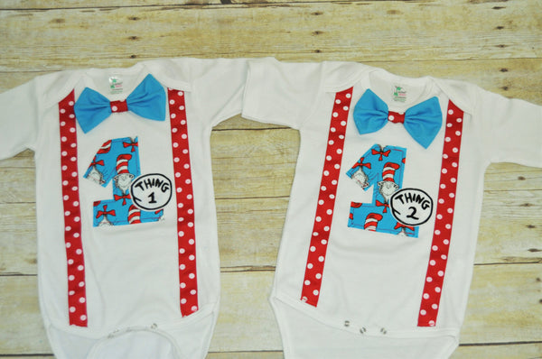 Thing 1 Thing 2 cake smash set, Twins cake smash, twins birthday outfit,  twins Dr Seuss cake smash, first birthday