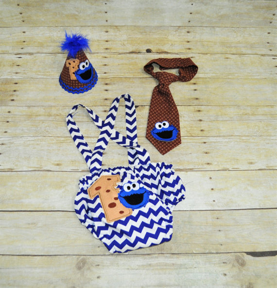 cookie diaper cover and suspenders and cookie hat